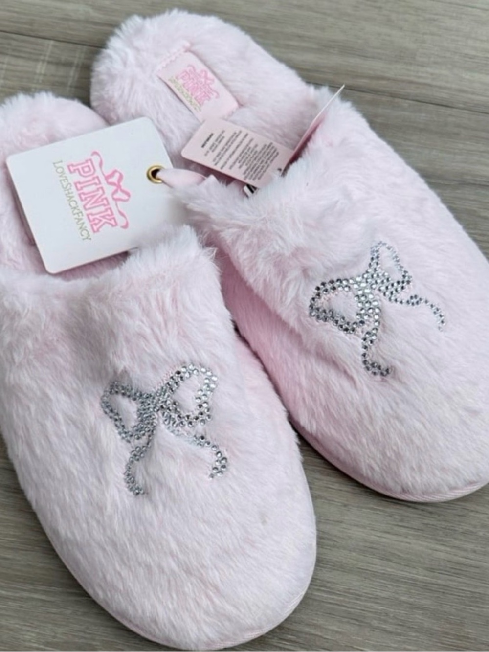 NWT Love Shack Fancy X Victoria's Secret Pink Jeweled Bow Cozy Slippers-9/10us-L